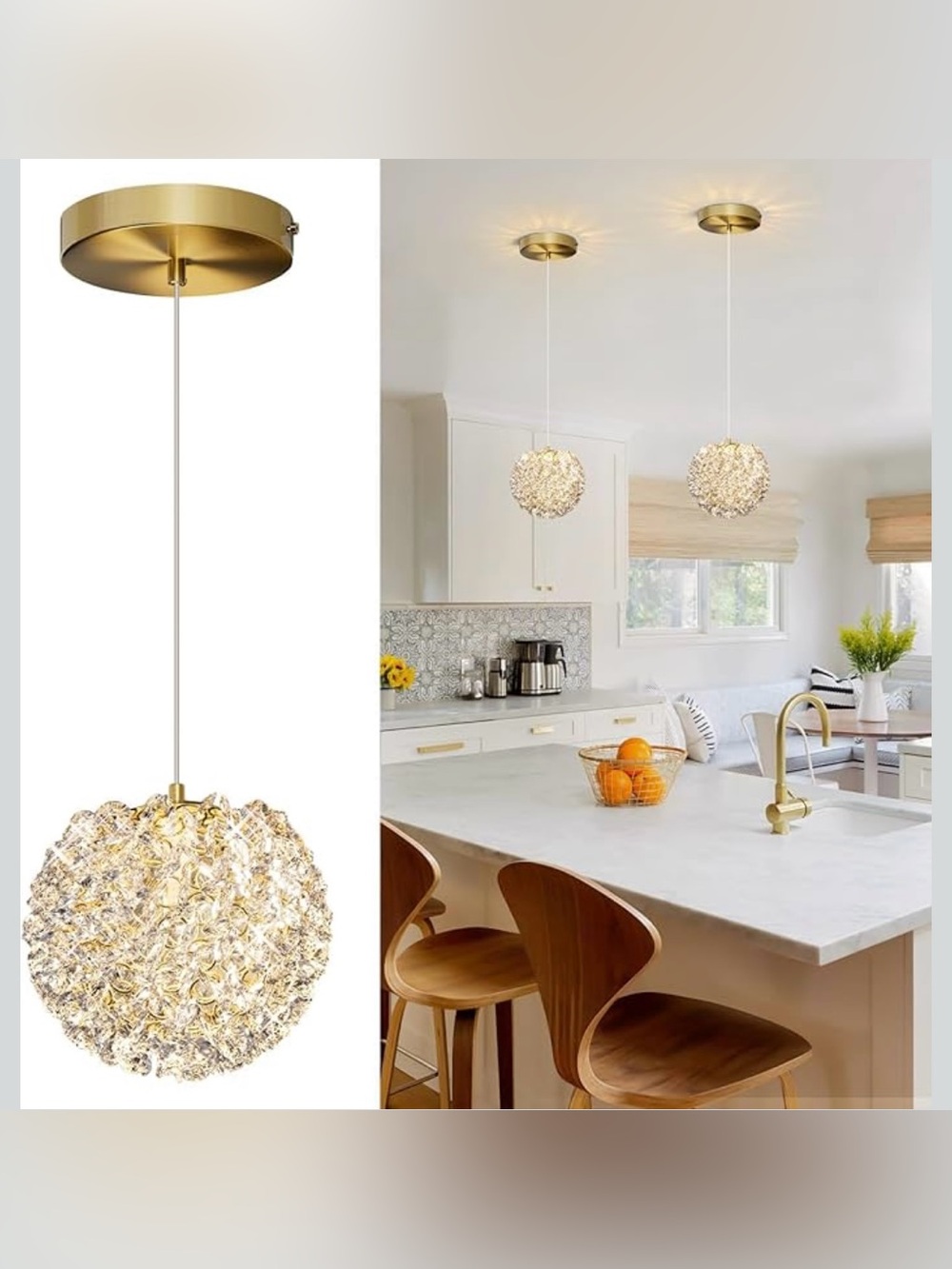 NIB 3-Light Gold Crystal Pendant Ceiling Hanging Lamp Mini Crystal Chandelier